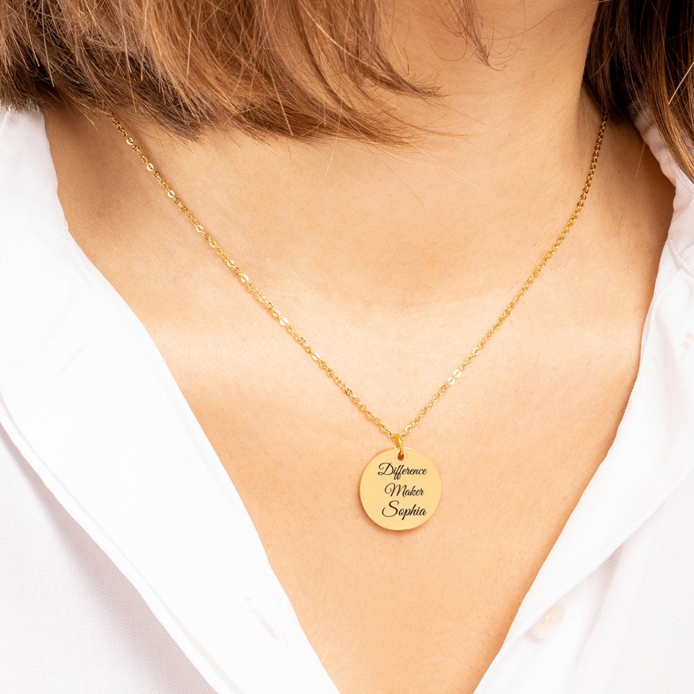 Custom Engraved Necklace | Difference Maker |  Personalized Engraved Handmade Pendant | Custom Message Necklace | Custom Name Necklace
