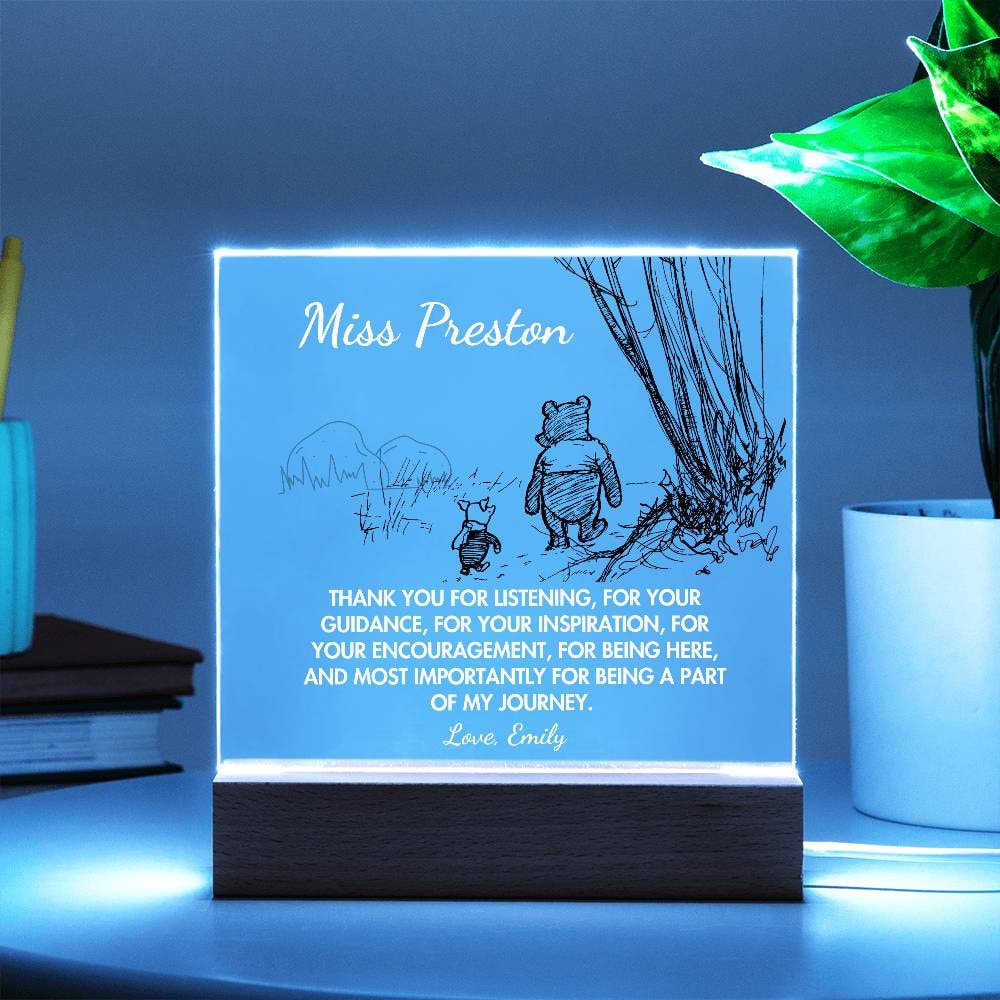 Personalized Thank You Keepsake with Winnie the Pooh Quote - Custom Acrylic Gift for Teachers, Mentors, Friends