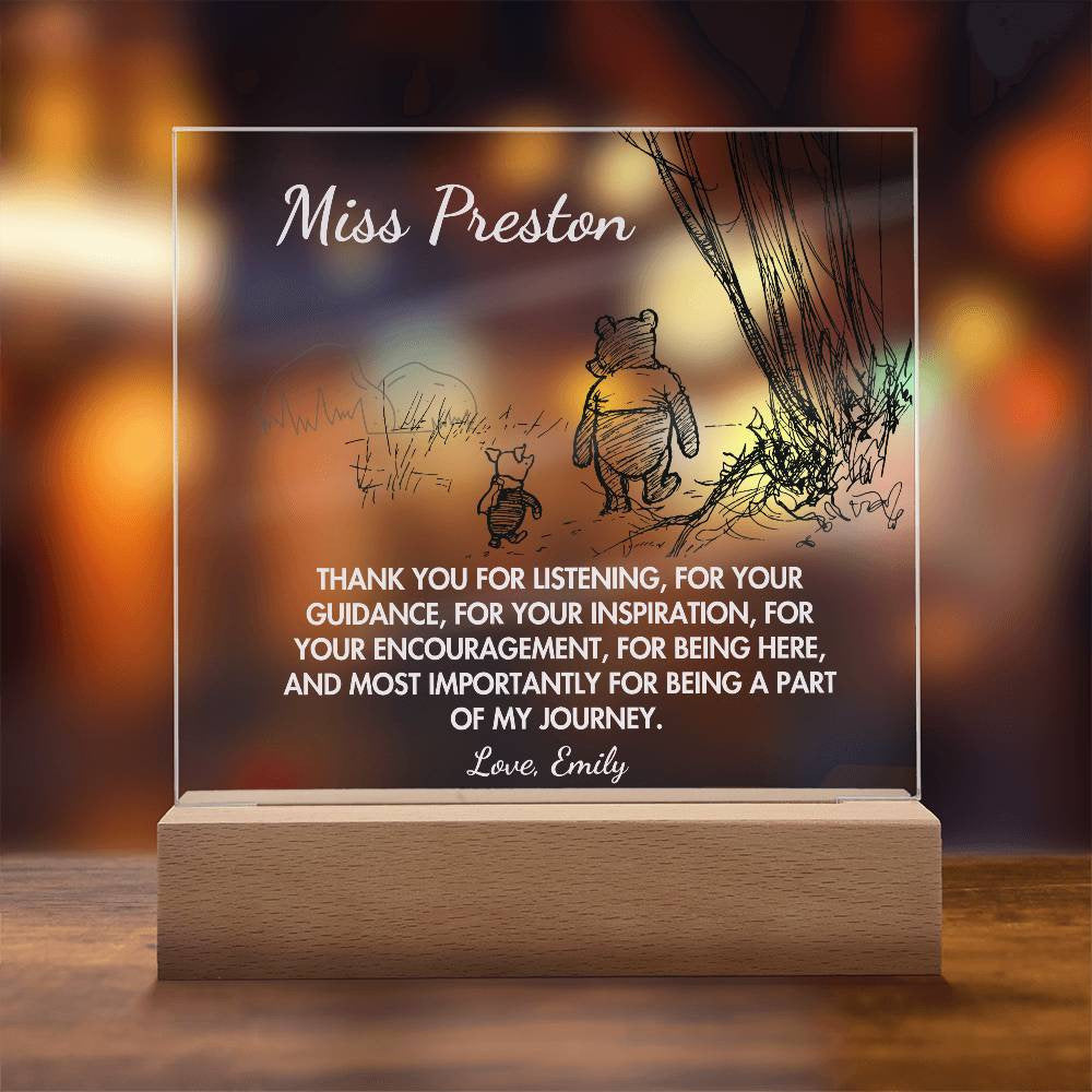 Personalized Thank You Keepsake with Winnie the Pooh Quote - Custom Acrylic Gift for Teachers, Mentors, Friends