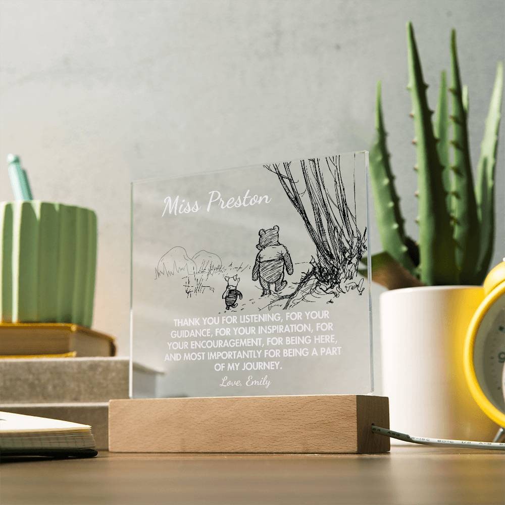 Personalized Thank You Keepsake with Winnie the Pooh Quote - Custom Acrylic Gift for Teachers, Mentors, Friends