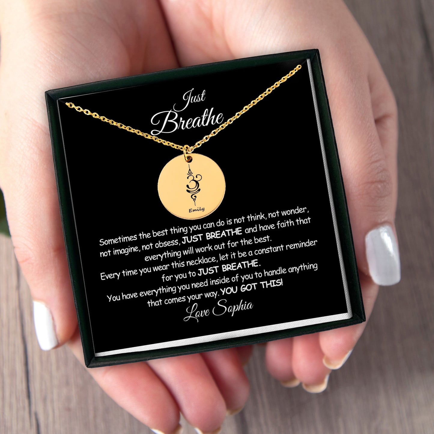 Breathe Necklace, Comforting Gift, Anxiety Gift, Encouraging Gift, Cancer Gift, Thinking of you Gift, Silver Necklace, Yoga Spiritual - BL01