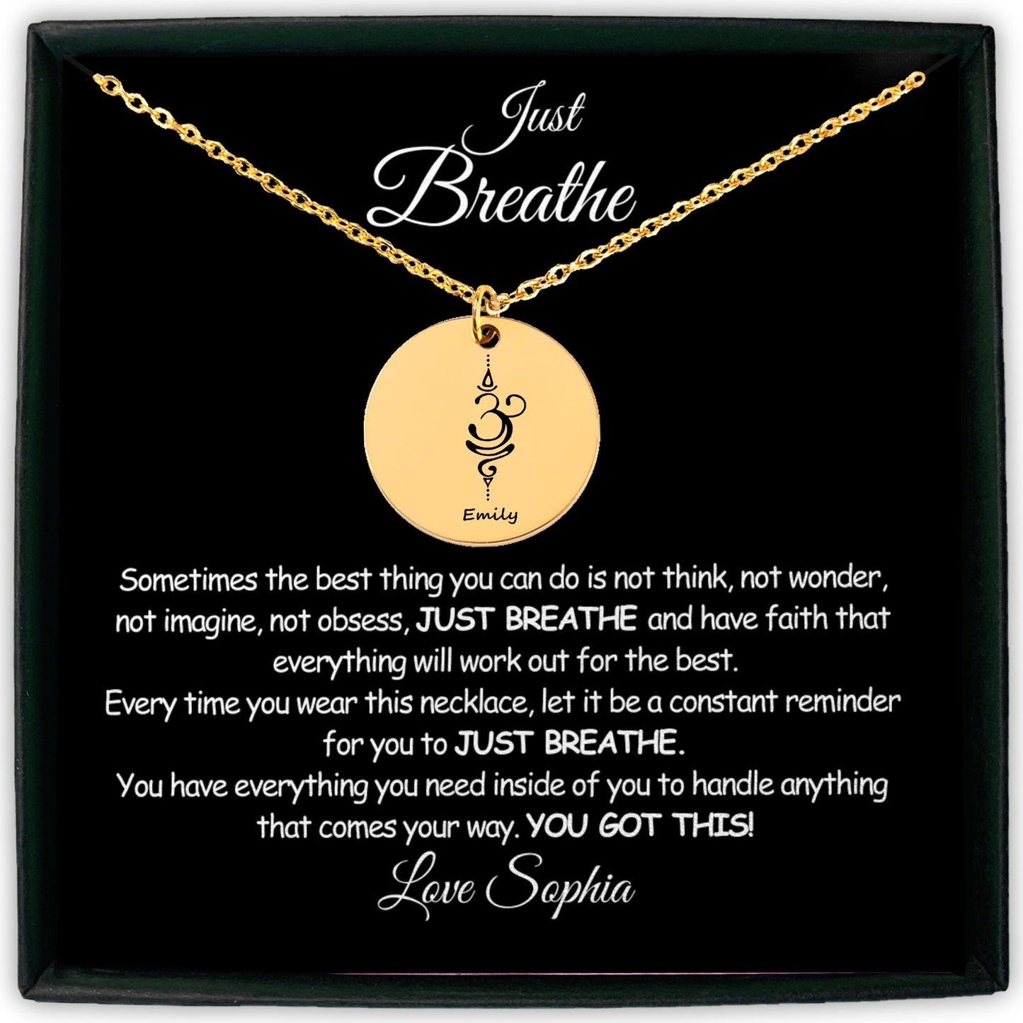 Breathe Necklace, Comforting Gift, Anxiety Gift, Encouraging Gift, Cancer Gift, Thinking of you Gift, Silver Necklace, Yoga Spiritual - BL01