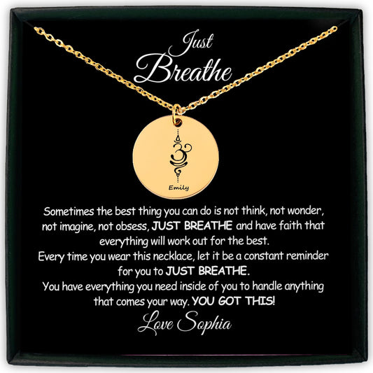 Breathe Necklace, Comforting Gift, Anxiety Gift, Encouraging Gift, Cancer Gift, Thinking of you Gift, Silver Necklace, Yoga Spiritual - BL01