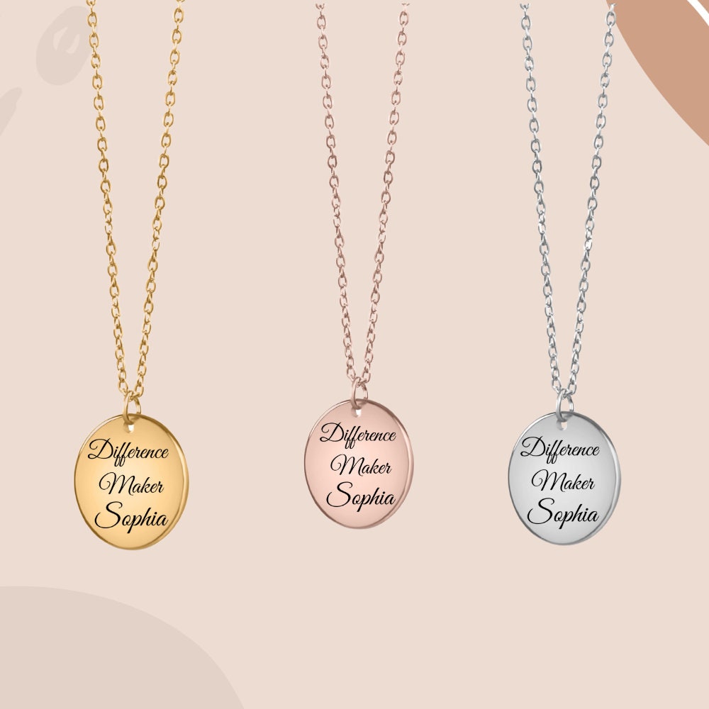 Custom Engraved Necklace | Difference Maker |  Personalized Engraved Handmade Pendant | Custom Message Necklace | Custom Name Necklace