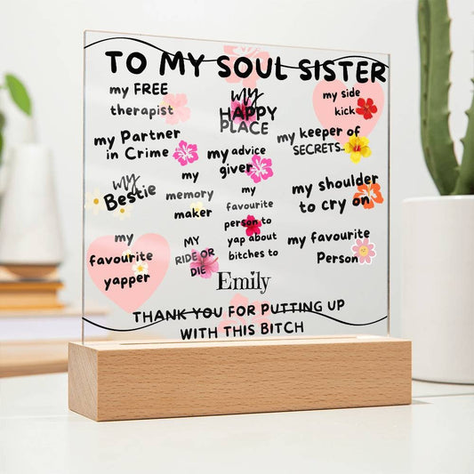 Personalized Soul Sister Plaque - Funny and Heartfelt Gift for Best Friends, Gift For Soul Sister