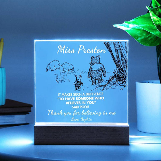 Personalized Teacher Gift Plaque with Solid Wooden Oak Stand - Thank You Gift with Winnie the Pooh Quote - Best Teacher Gift, Teacher's Gift
