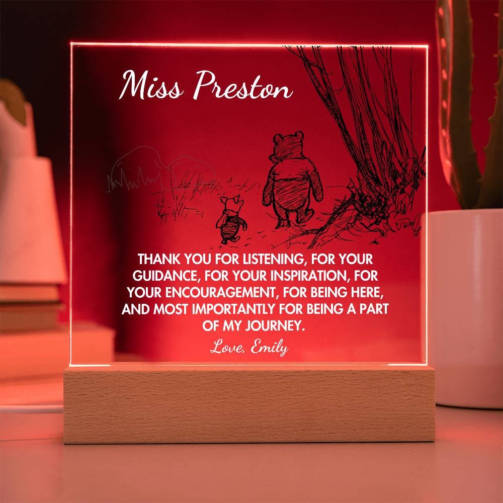 Personalized Thank You Keepsake with Winnie the Pooh Quote - Custom Acrylic Gift for Teachers, Mentors, Friends
