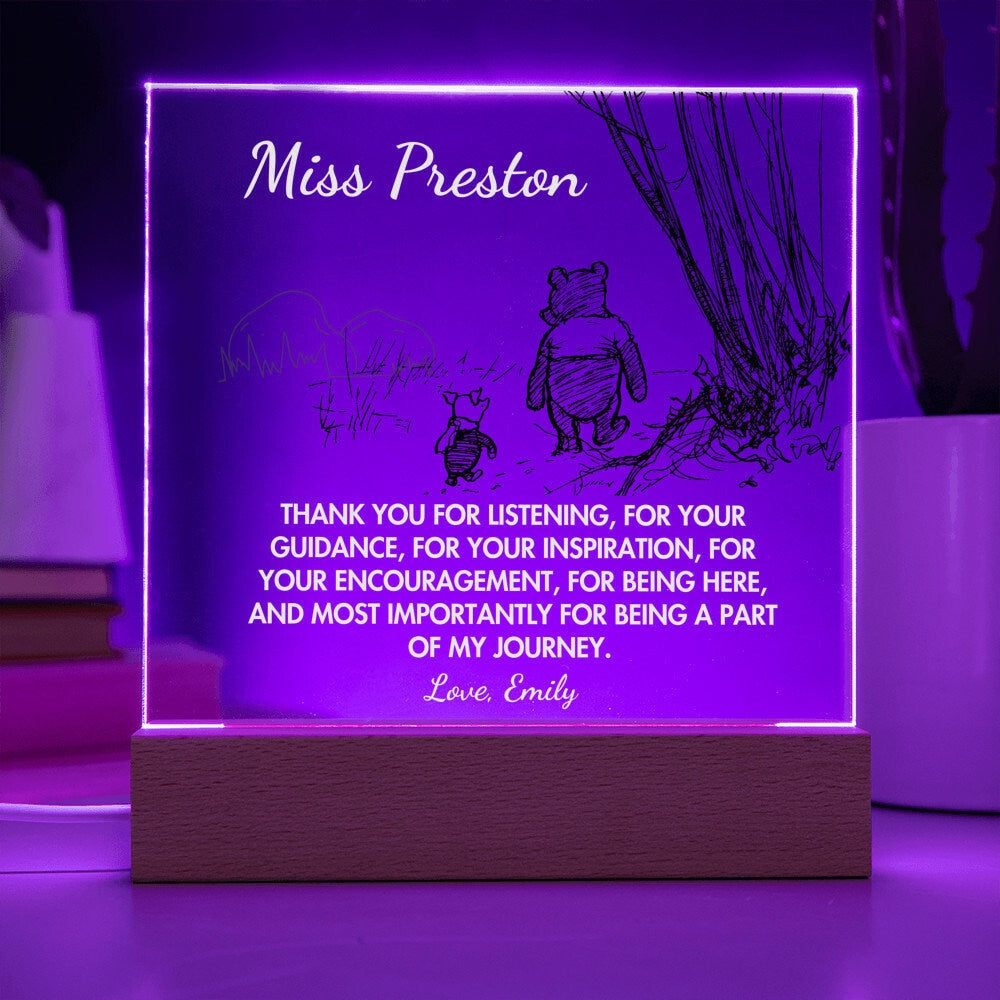Personalized Thank You Keepsake with Winnie the Pooh Quote - Custom Acrylic Gift for Teachers, Mentors, Friends