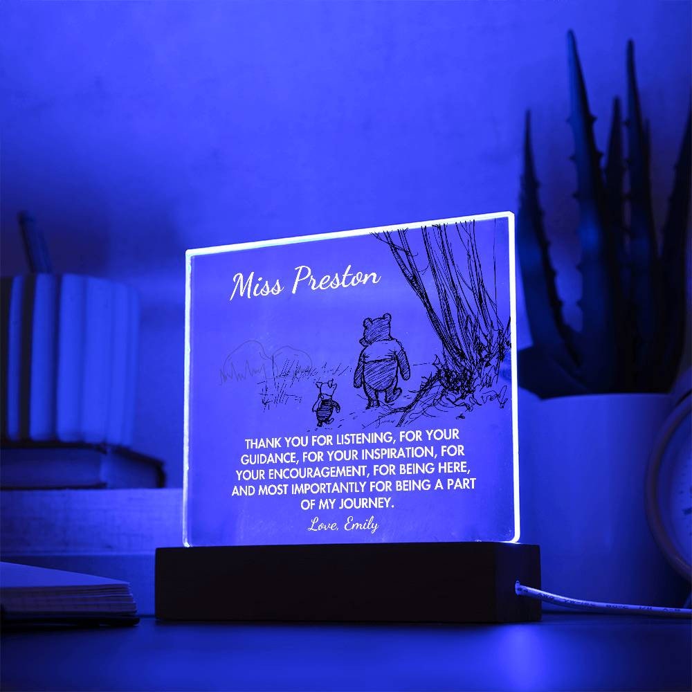 Personalized Thank You Keepsake with Winnie the Pooh Quote - Custom Acrylic Gift for Teachers, Mentors, Friends