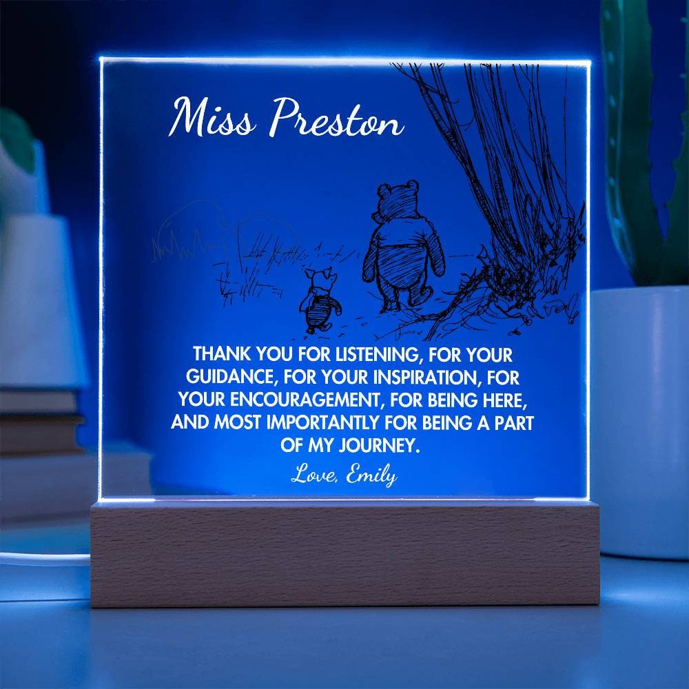 Personalized Thank You Keepsake with Winnie the Pooh Quote - Custom Acrylic Gift for Teachers, Mentors, Friends