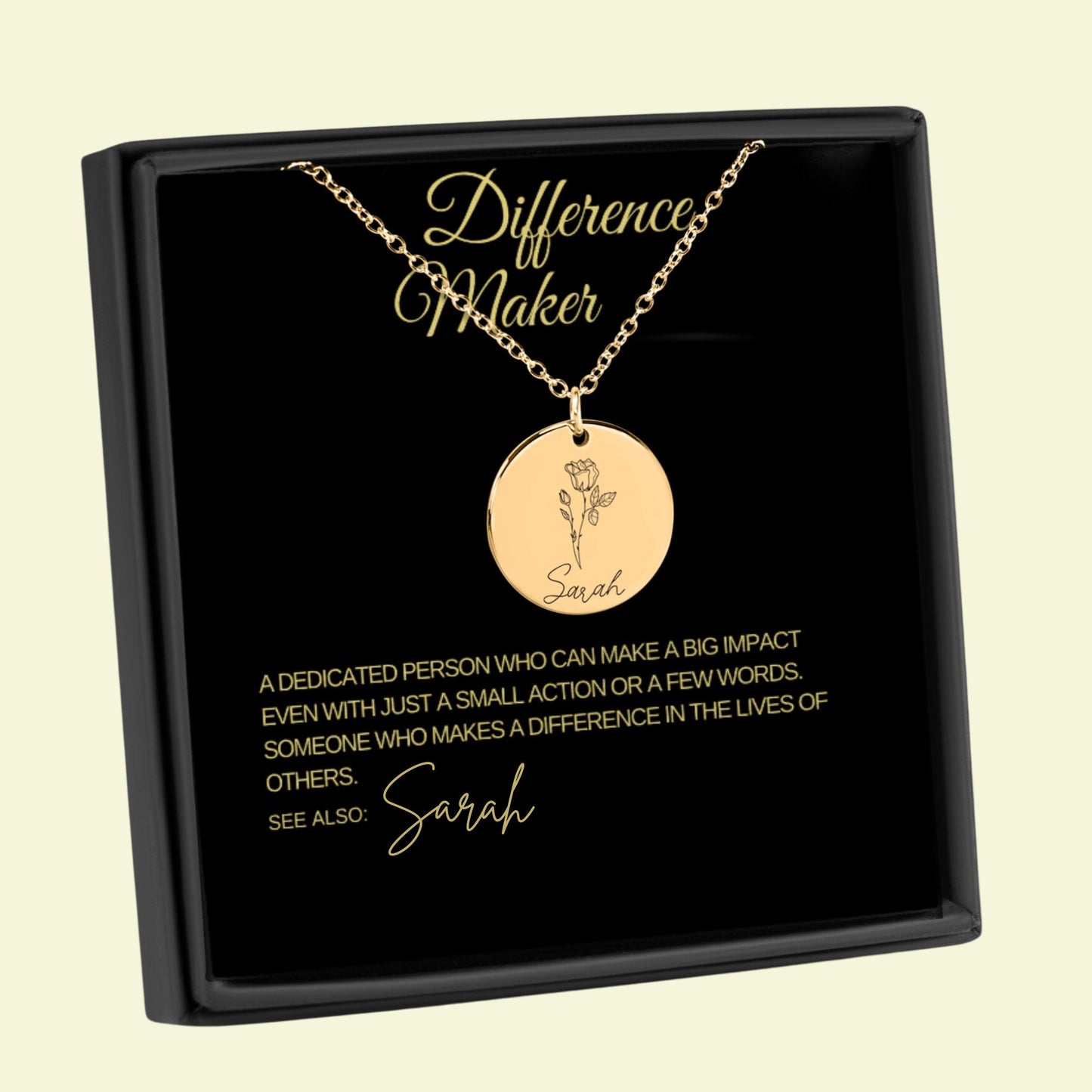 Personalized Difference Maker | Name Birth Flower Necklace Custom Engraving | Gift for Mentors | Teacher Appreciation | Coaches