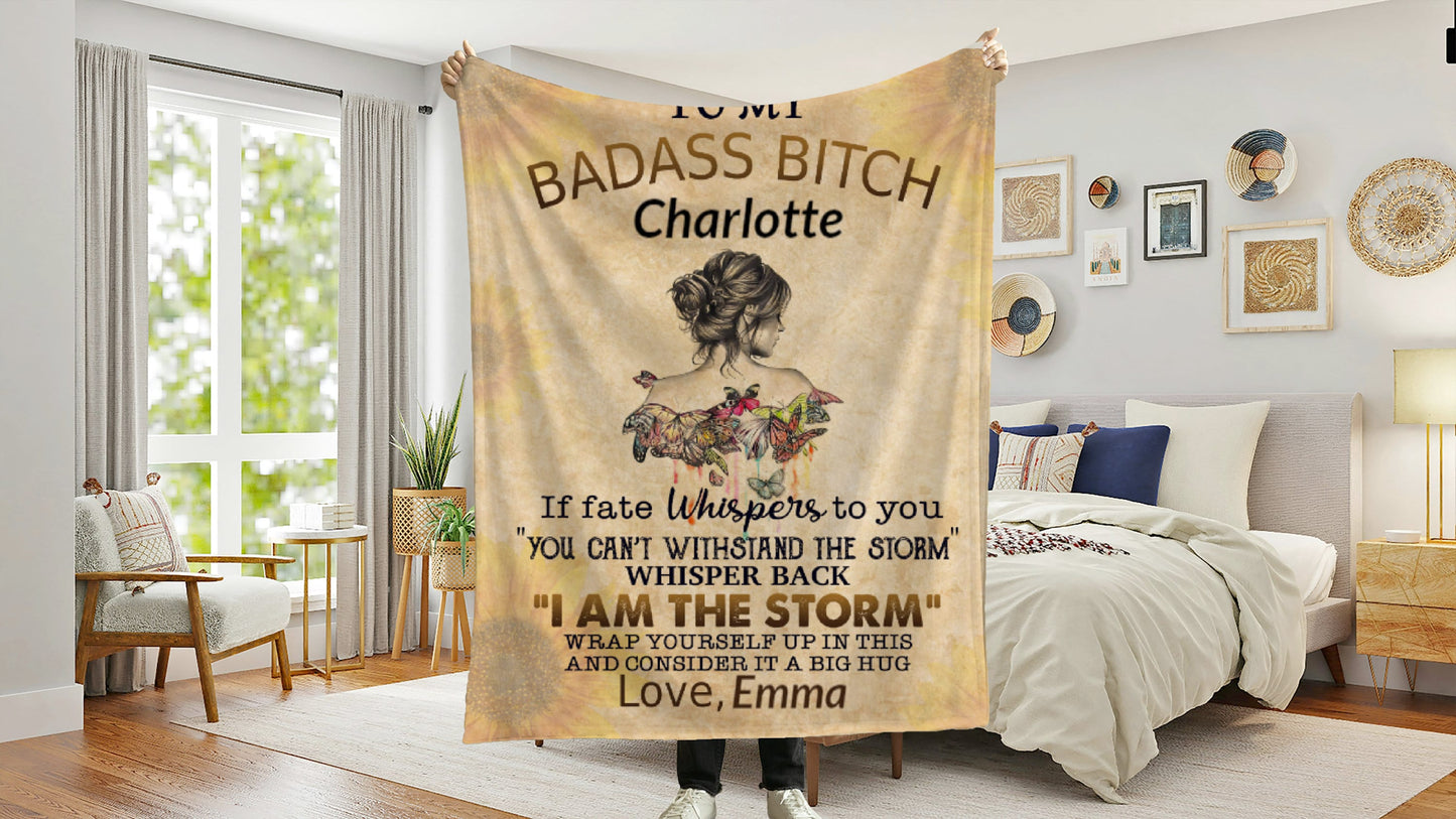 Personalized Blanket, Badass Bitch Blanket, Gift for Her, Gift for Bestie