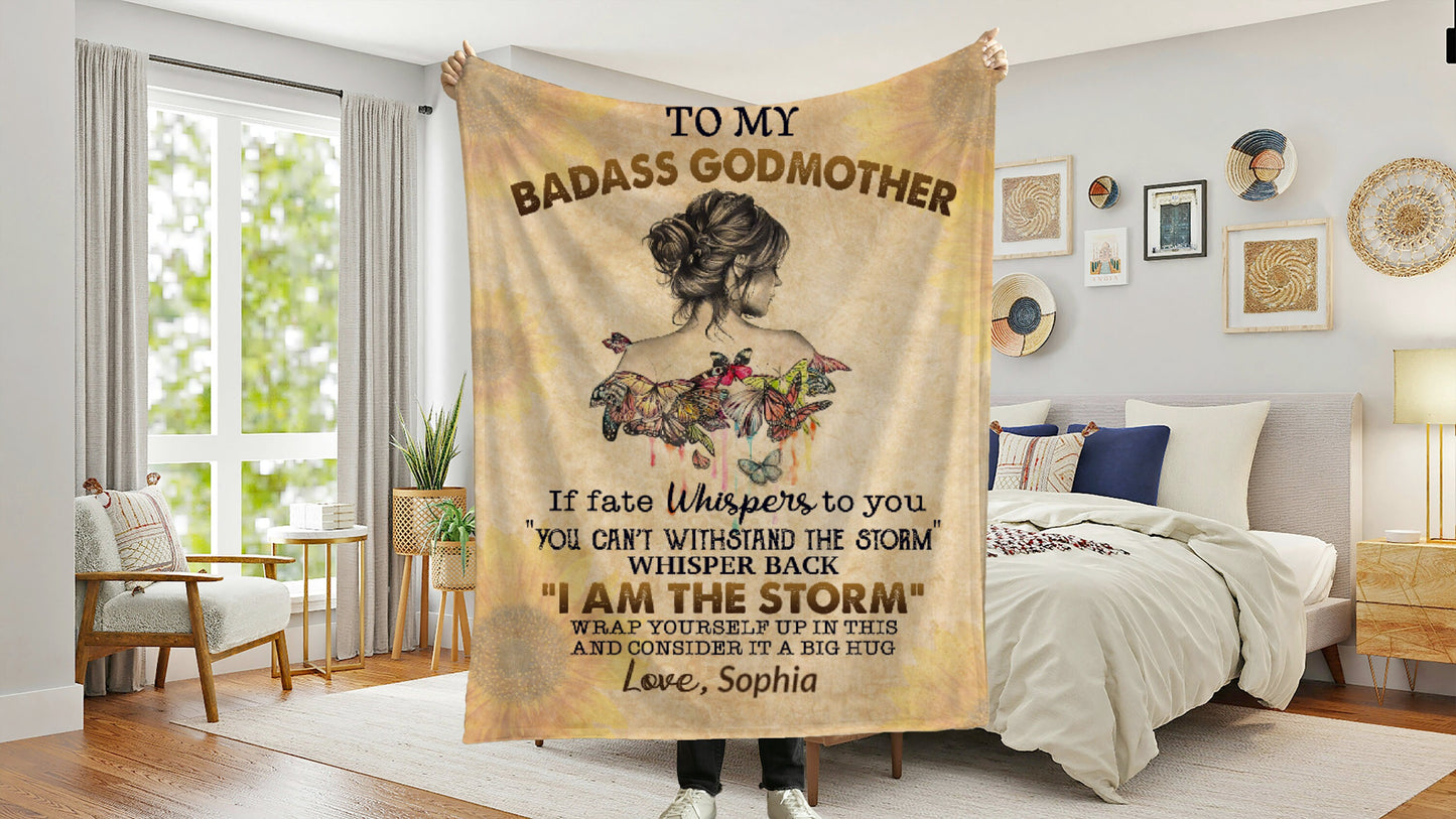 To My Badass Godmother Blanket, Gift for GodMother, Sentimental Gift, Birthday Gift from Godchild