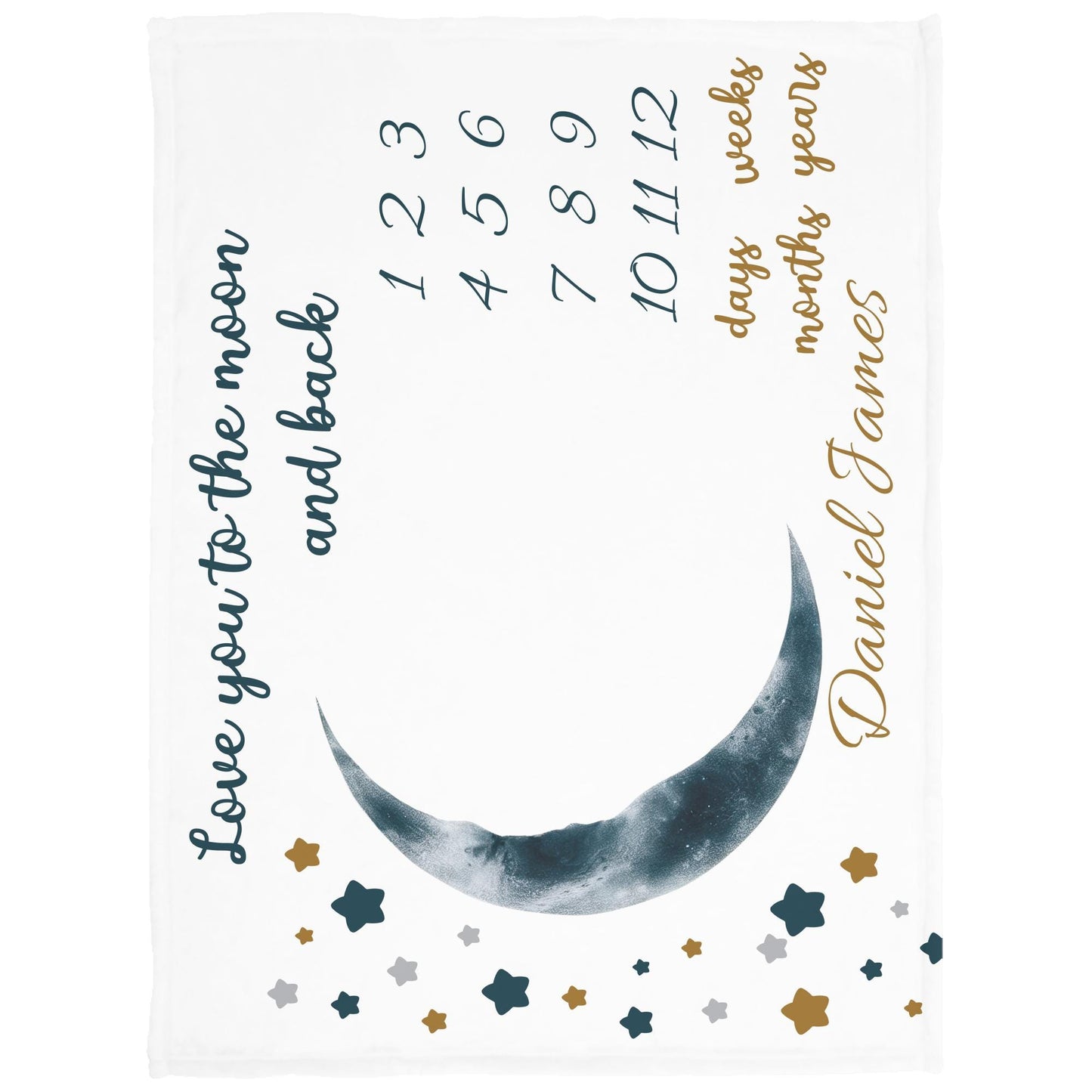 Personalized Moon & Stars Baby Milestone Blanket | Custom Name Fleece or Sherpa | Newborn Growth Tracker Gift