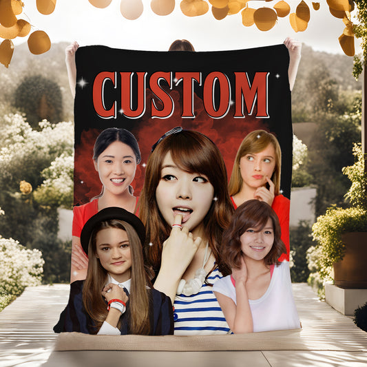 Custom Photo Collage Premium Black Sherpa Blanket - Gift for Family Members, Pet Lovers