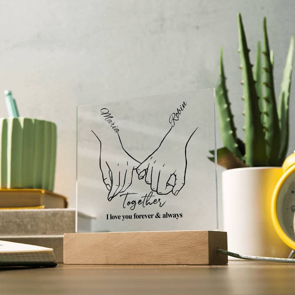 Personalised Hand Holding Acrylic Plaque with Wooden Stand - Gift For Husband, Gift for Wife, Anniversary Gift, Couple Gift