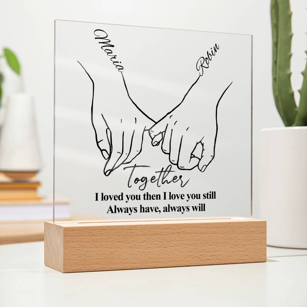 Personalised Hand Holding Acrylic Plaque with Wooden Stand - Gift For Husband, Gift for Wife, Anniversary Gift, Couple Gift