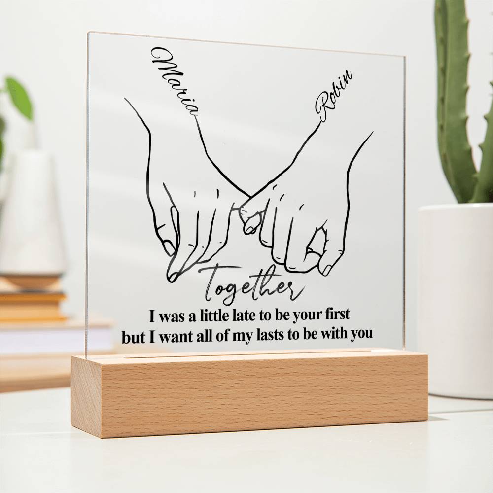 Personalised Hand Holding Acrylic Plaque with Wooden Stand - Gift For Husband, Gift for Wife, Anniversary Gift, Couple Gift