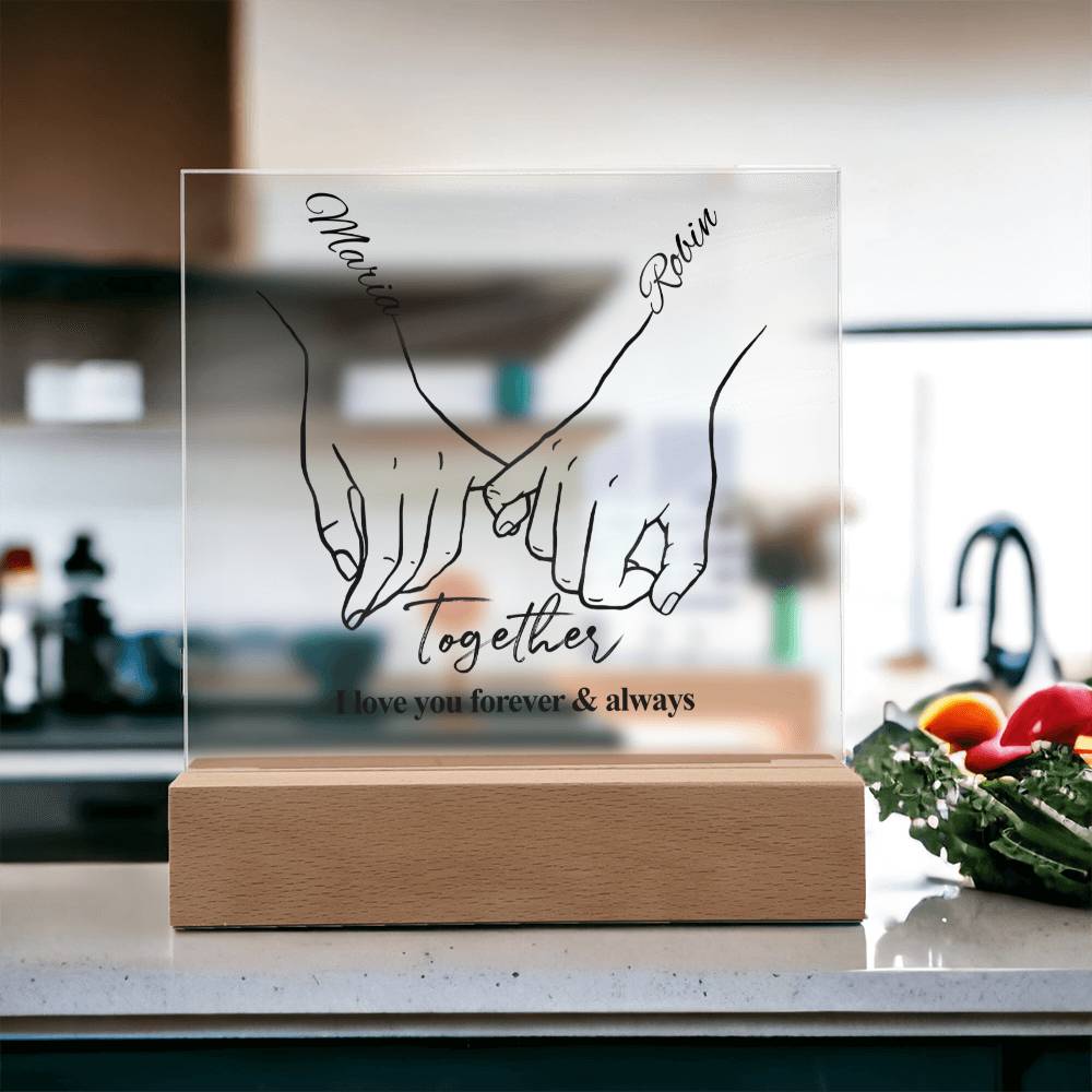 Personalised Hand Holding Acrylic Plaque with Wooden Stand - Gift For Husband, Gift for Wife, Anniversary Gift, Couple Gift