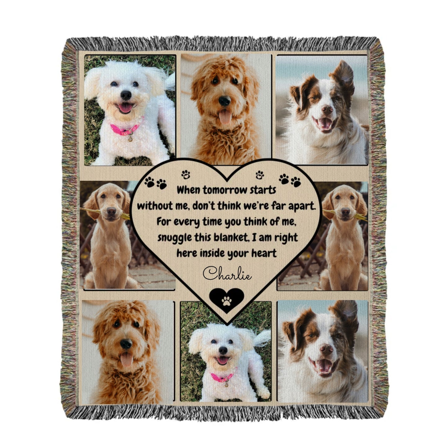 Custom Dog Photo Woven Blanket | Pet Memorial Gift | Personalized Paw Print Blanket