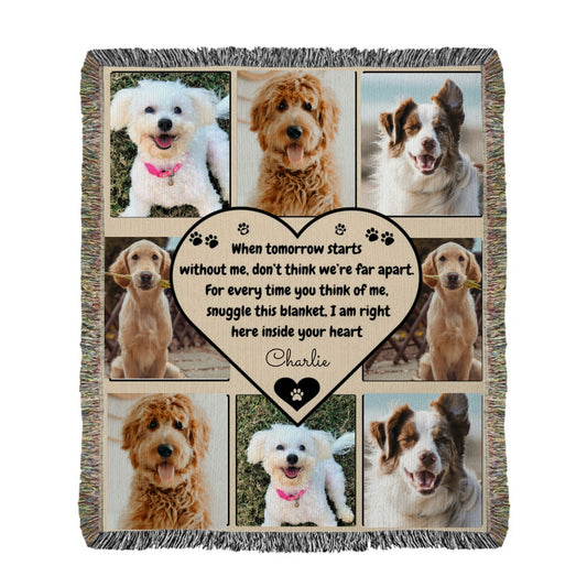 Custom Dog Photo Woven Blanket | Pet Memorial Gift | Personalized Paw Print Blanket