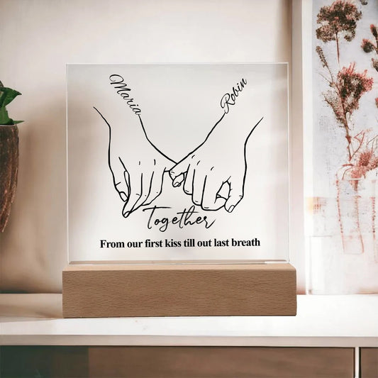 Personalised Hand Holding Acrylic Plaque with Wooden Stand - Gift For Husband, Gift for Wife, Anniversary Gift, Couple Gift